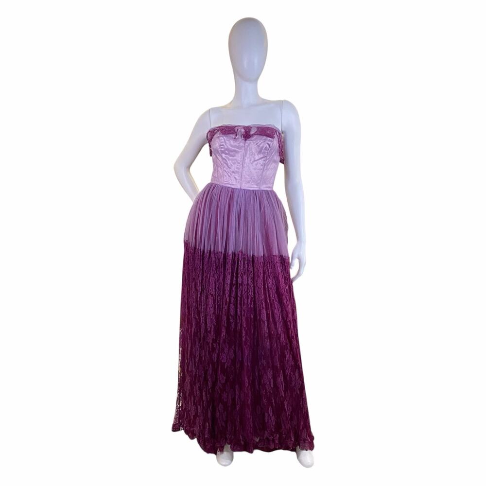 1950s Purple Lace Prom Gown Strapless Ombré Gothic Evening Dress | AS IS